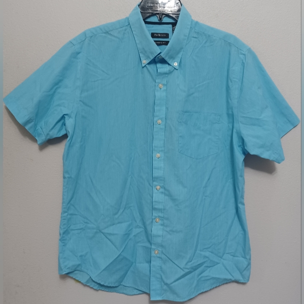 Van Heusen Men's Short Sleeve Button Down Shirt Men's Large Blue Classic Fit